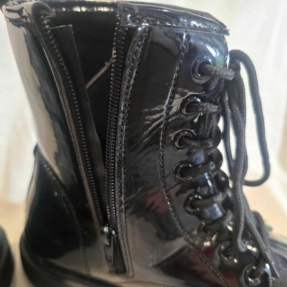 Y2K Mudd Black Patent Combat Boots Lace Up Side Zip Chunky Platform Women's8.5 - Picture 10 of 11